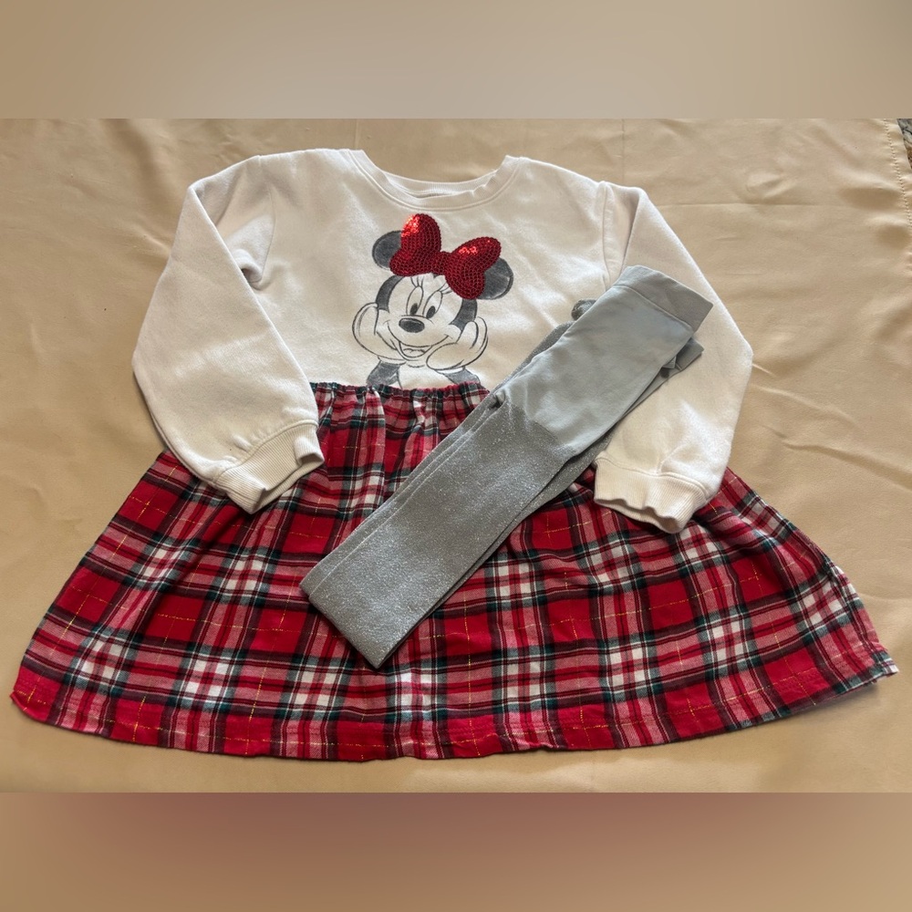 Disney Jumping Beans Minnie Mouse Sweater Dress Girls 5T Plaid & Gymboree Tights